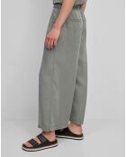 Pantalon ample à taille élastique vert de gris