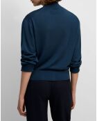 Pull 100% Laine vierge Col montant bleu marine