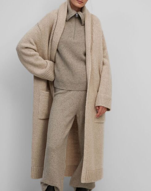 Gilet long en Laine vierge mélangée beige moyen