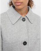 Manteau surchemise en Laine mélangée à ceinture gris clair