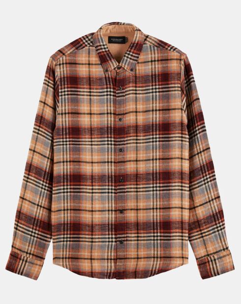 Chemise 100% Lin à carreaux Aspet Flannel marron