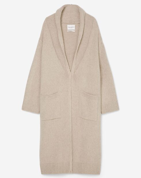 Gilet long en Laine vierge mélangée beige moyen