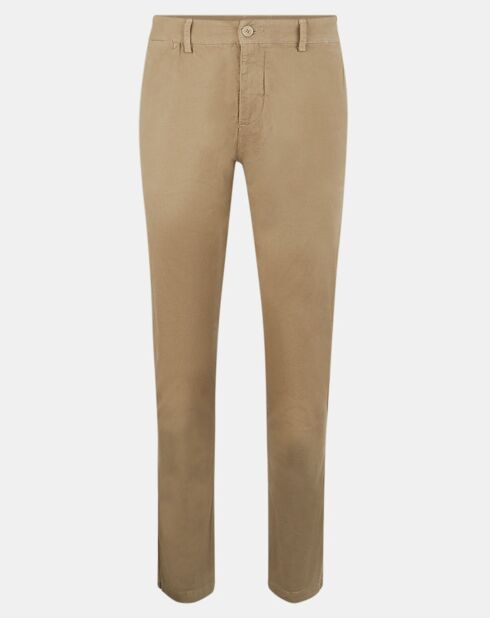 Pantalon Chino Slim en Coton Bio Gabardine Stretch beige foncé