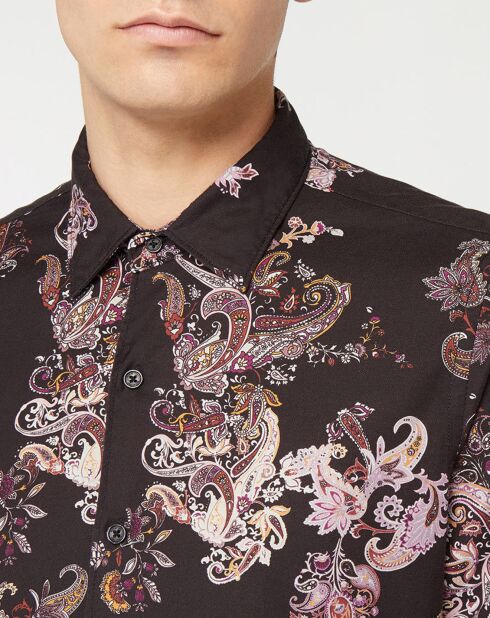 Camicia regular fit nera con stampa in cashmere