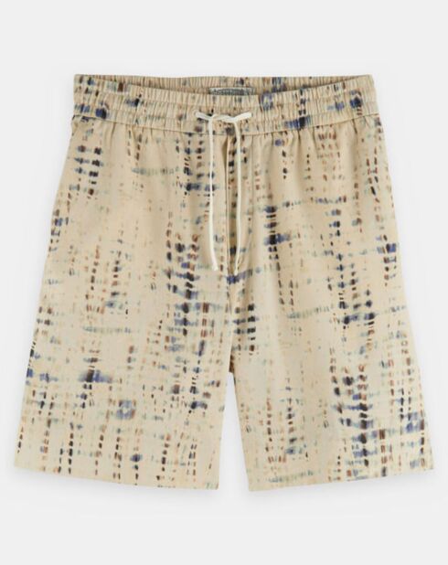 Ecru bedruckte Shorts aus Bio-Baumwolltwill