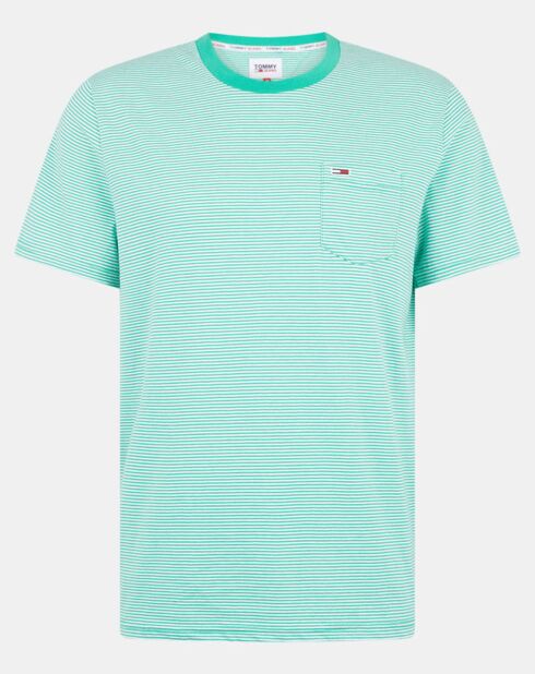Pocket-T-Shirt aus 100% Bio-Baumwolle mit feinen grün/weißen Streifen