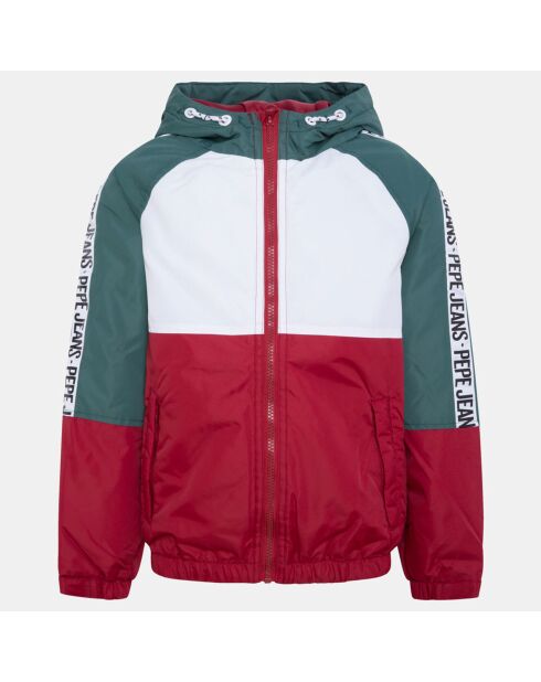 Coupe-Vent zippé à Capuche gris/rouge/blanc