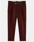 Pantalon Chino Loose Pince Laine mélangée Ceinturé bordeaux