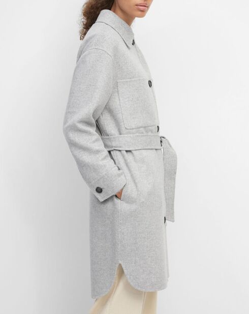 Manteau surchemise en Laine mélangée à ceinture gris clair