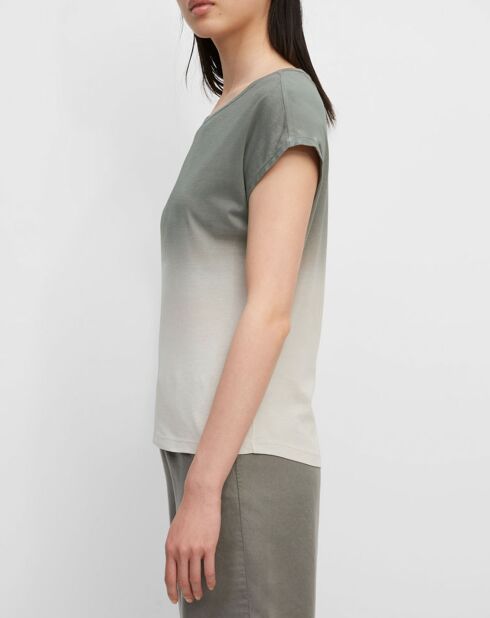 Camiseta caqui y beige de algodón con efecto tie & dye