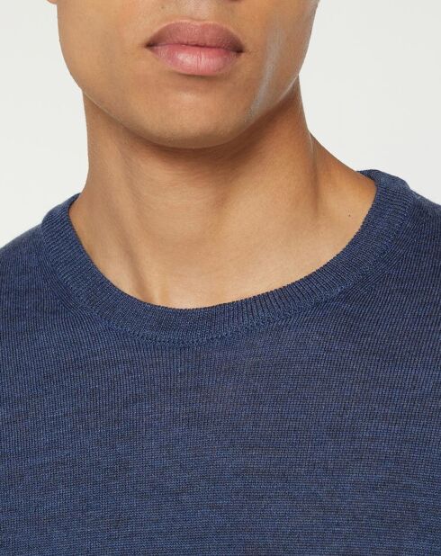 Pull 100% Laine col rond bleu