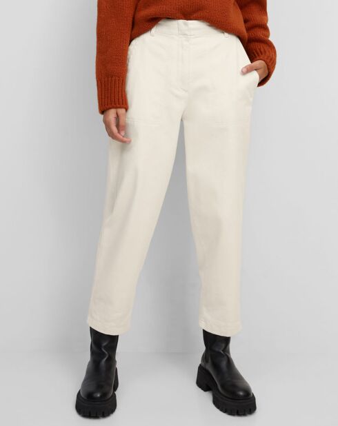 Pantalon en Twill de Coton mélangé Barrel écru