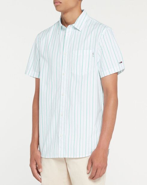 Regular Seersucker shirt met groen/witte strepen