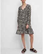 Robe mi-longue à fleurs noire