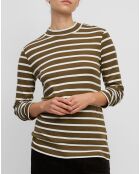 T-Shirt en Coton mélangé Turtle rayé écru/marron