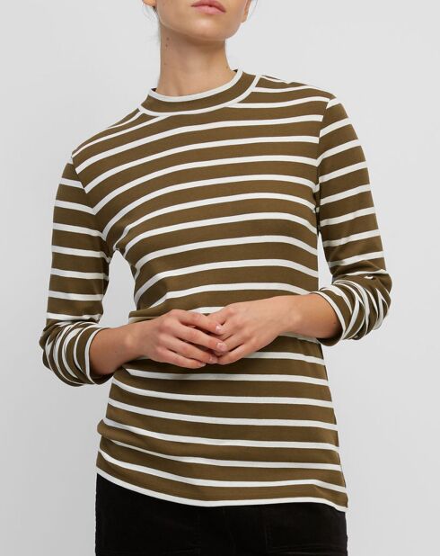 T-Shirt en Coton mélangé Turtle rayé écru/marron