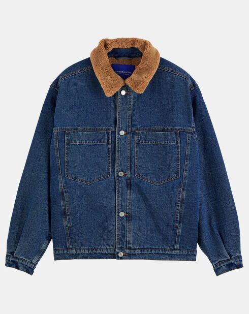 Blouson en Denim Col & Intérieur Sherpa bleu jean