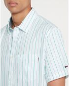 Regular Seersucker shirt met groen/witte strepen