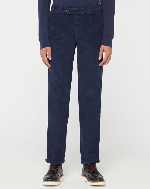 Pantalon Chino Droit en Velours bleu marine