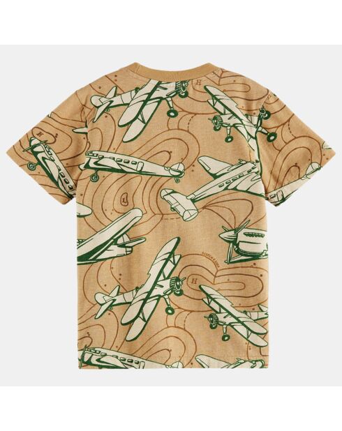 T-Shirt en Coton imprimé sur l'ensemble beige