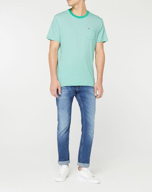 Pocket-T-Shirt aus 100% Bio-Baumwolle mit feinen grün/weißen Streifen