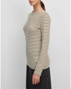 T-Shirt Col Bateau Coton bio flammé rayé marron/écru