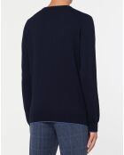 Pull en Laine & Cachemire mélangés col rond bleu marine