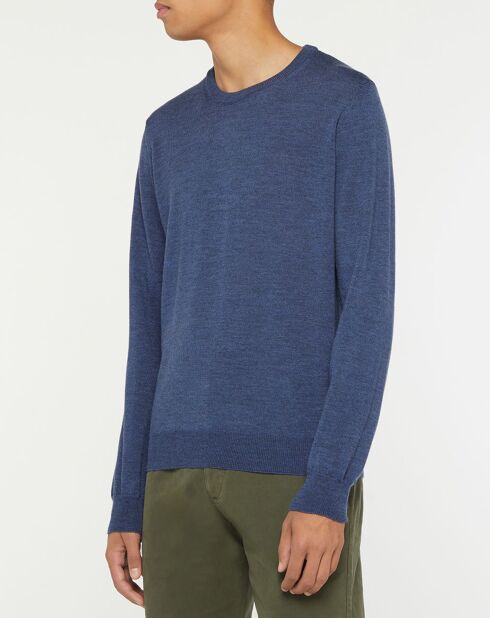 Pull 100% Laine col rond bleu