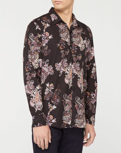 Camicia regular fit nera con stampa in cashmere