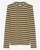 T-Shirt en Coton mélangé Turtle rayé écru/marron