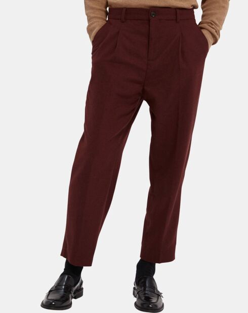 Pantalon Chino Loose Pince Laine mélangée Ceinturé bordeaux