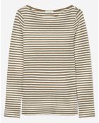 T-Shirt Col Bateau Coton bio flammé rayé marron/écru