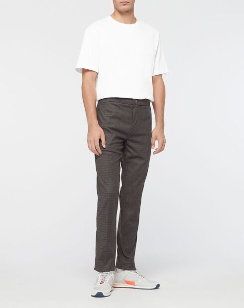 Pantalon Chino en Flanelle Tailorded imprimé pied-de-poule marron