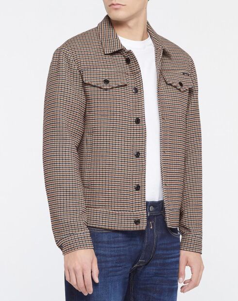 Chaqueta entallada con estampado de pata de gallo beige/multicolor