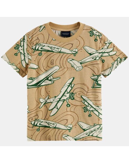 T-Shirt en Coton imprimé sur l'ensemble beige