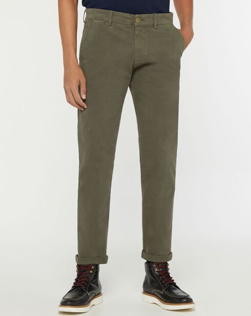 Pantalon Chino Slim en Coton Bio Gabardine Stretch kaki