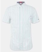 Regular Seersucker shirt met groen/witte strepen