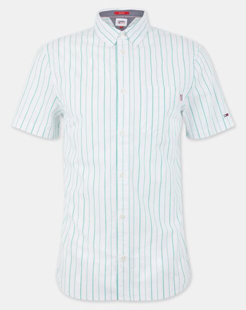 Regular Seersucker shirt met groen/witte strepen