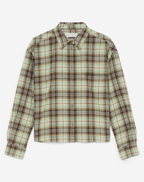 Chemise en Coton Boyfit à carreaux vert/marron