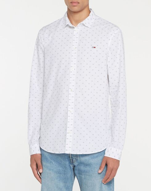 Camisa delgada Dobby blanca estampada