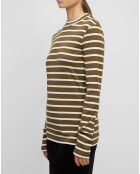 T-Shirt en Coton mélangé Turtle rayé écru/marron
