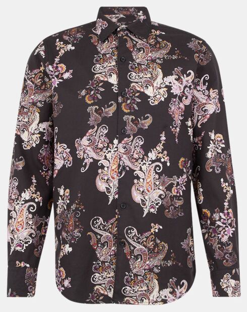 Camicia regular fit nera con stampa in cashmere