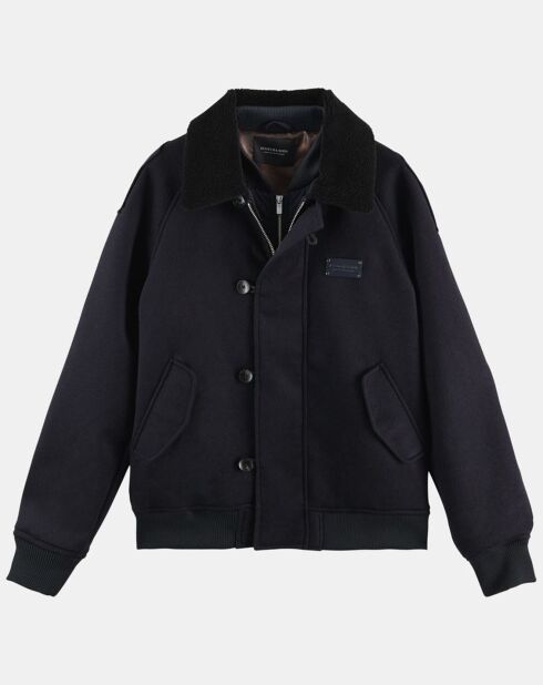 Blouson Aviateur en Laine mélangée bleu marine