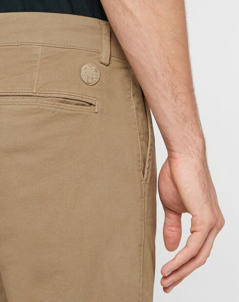 Pantalon Chino Slim en Coton Bio Gabardine Stretch beige foncé