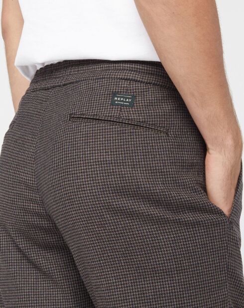 Pantalon Chino en Flanelle Tailorded imprimé pied-de-poule marron