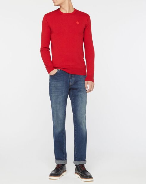 Pull en Coton Bio & Laine col rond rouge