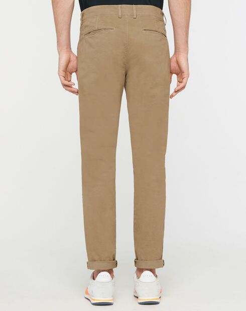 Pantalon Chino Slim en Coton Bio Gabardine Stretch beige foncé