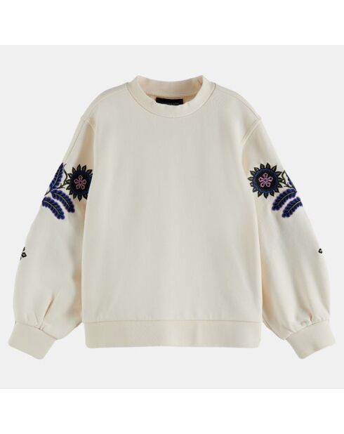 Sweat en Coton à manches brodées beige
