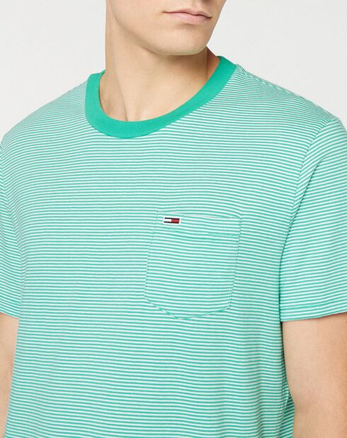 Pocket-T-Shirt aus 100% Bio-Baumwolle mit feinen grün/weißen Streifen