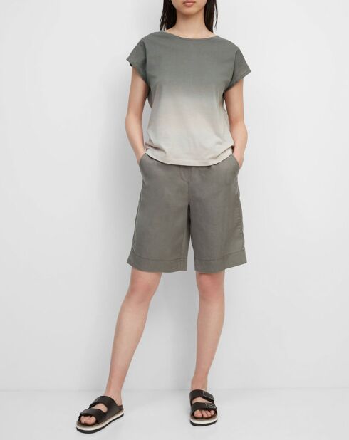 Camiseta caqui y beige de algodón con efecto tie & dye